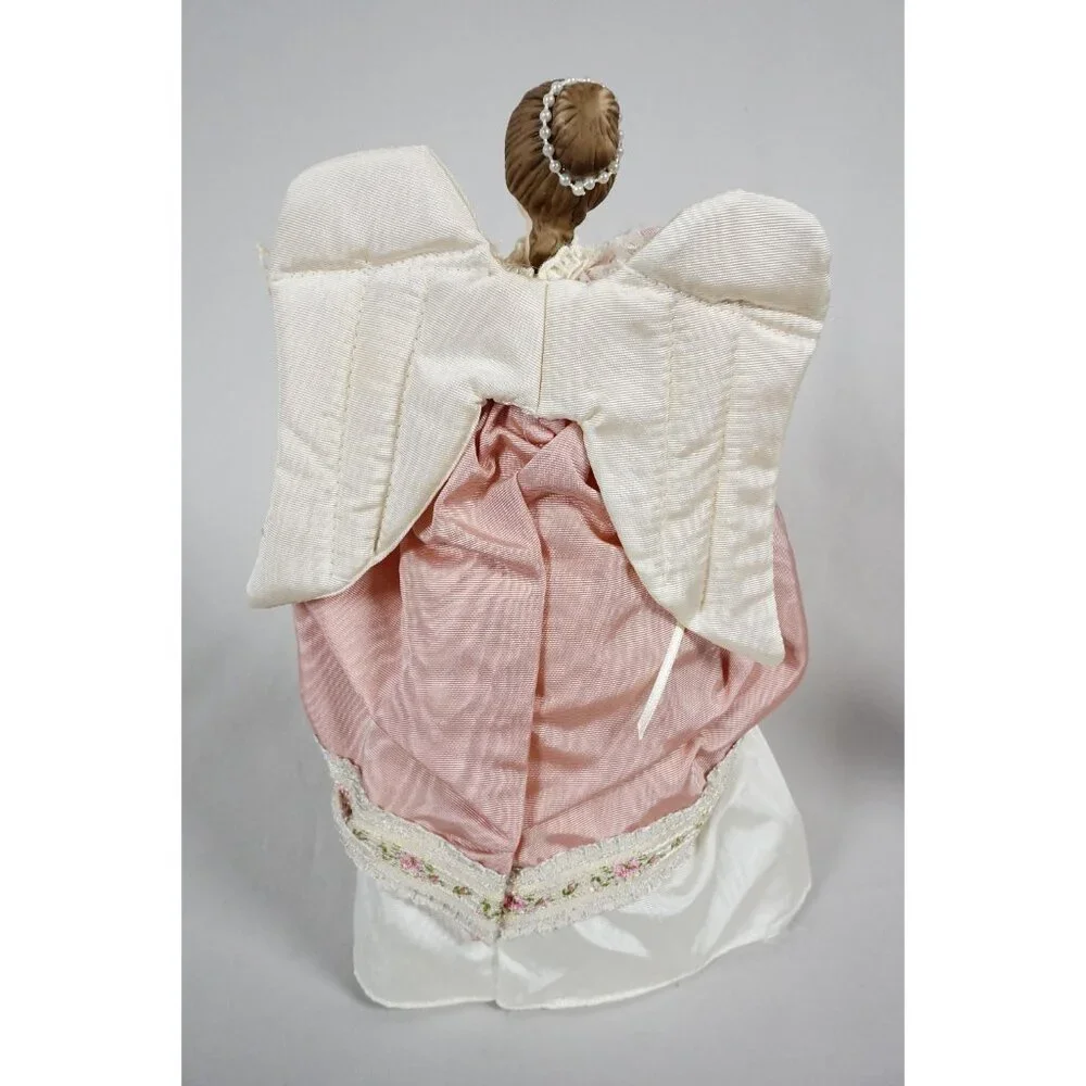 Vintage Angel Tree Topper Christmas Decoration Pink and Ivory Dress Wings NO BOX